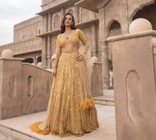 Ethnic Look Soft Net Beige Lehenga Choli With Dupatta For Indian Function