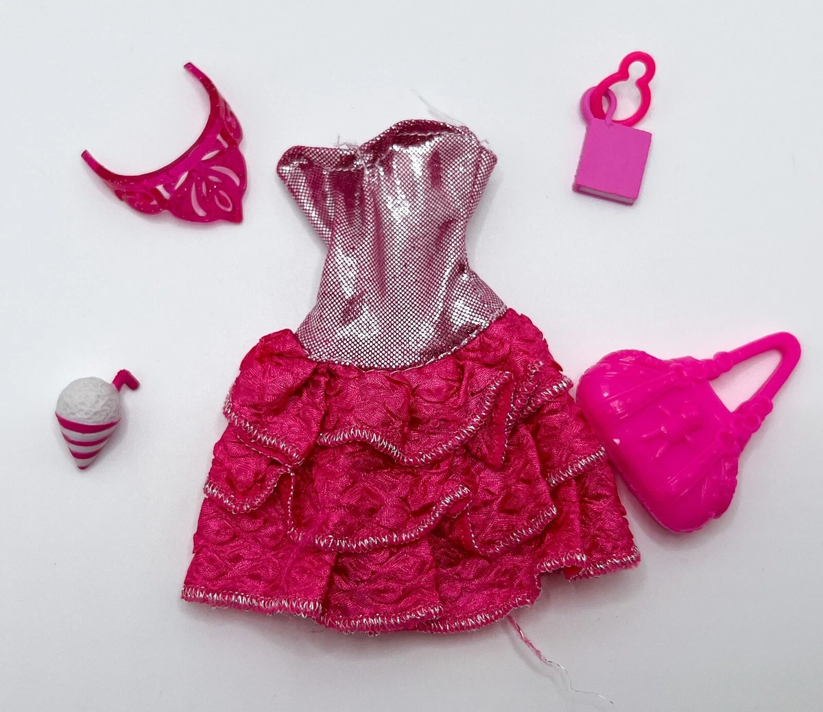 Barbie Doll Outfit Pink Princess Crown Tiara Dress Snow Cone Bag Purse  (Read) | eBay