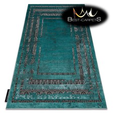 Image of Modern Designer cheap Rug DE LUXE structural frame GREEN / GREY High Quality