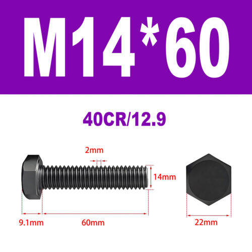 Schwarze Sechskantschraube 12.9 Stahl Voll Maschinen Schrauben M4-M16 DIN 933 - Bild 113 von 126