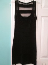 FOREVER 21 Jrs Black Textured/Black Mesh Body Con Mini Dress Coverup Size M  EUC