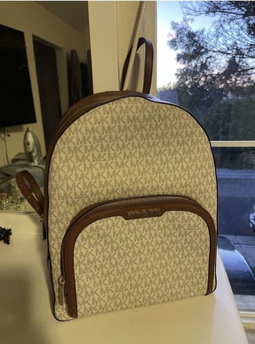 MICHAEL KORS JAYCEE LARGE Double ZIP POCKET BACKPACK Vanilla /brown - Picture 2 of 17