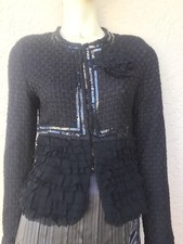 Rinascimento Black Wool Blend Bejeweled Jacket W/ Ruffles Sz M