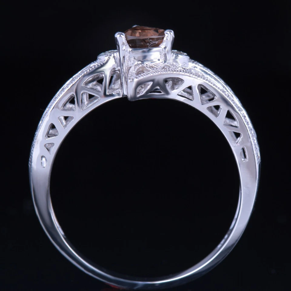 14k White Gold Trillion 4.5x4.5mm Smokey Quartz SI/H Diamonds Fine Jewelry Ring - Image 3 of 4