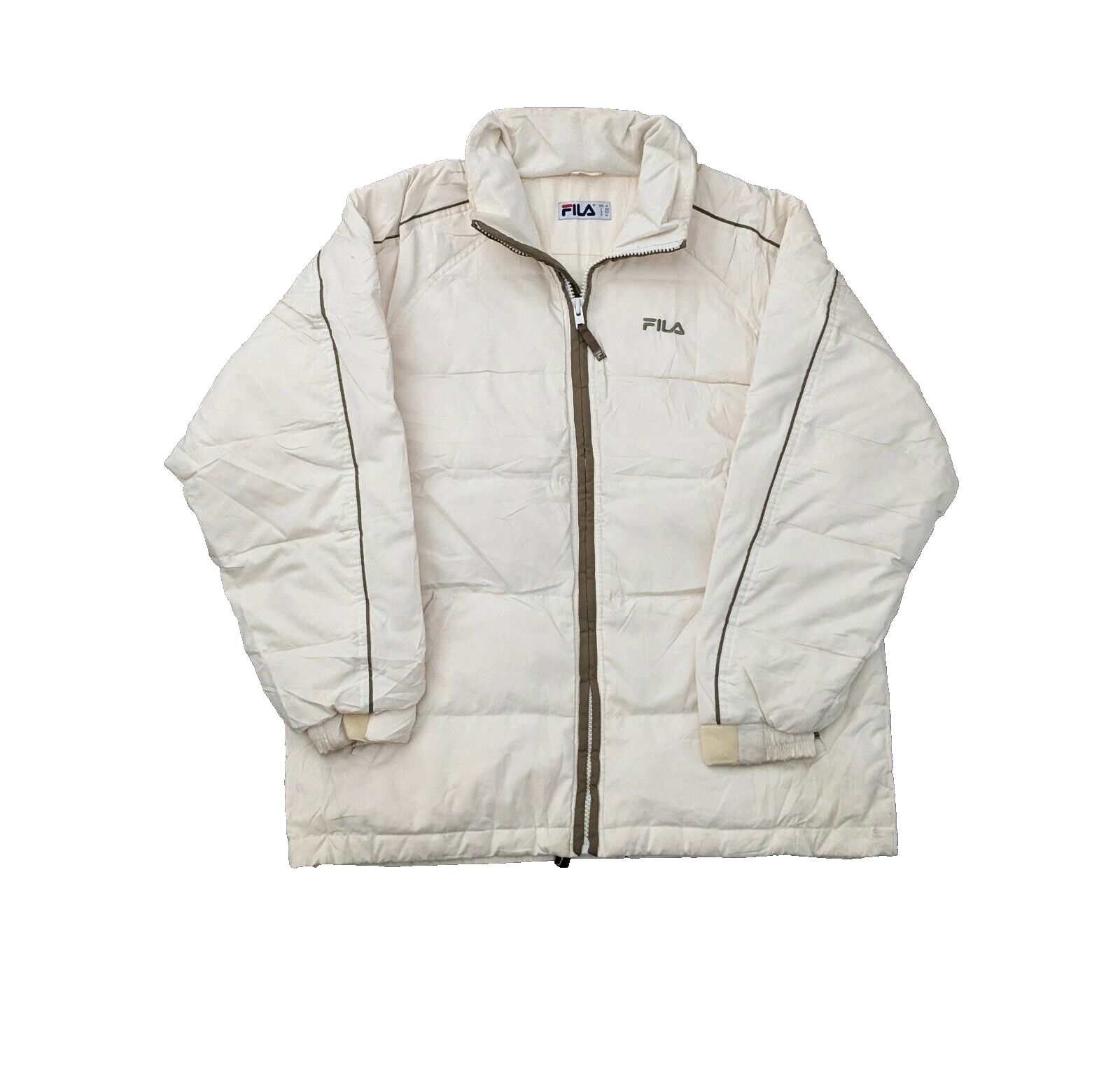 FILA Puffer vintage retro 90s mens long sleeve beige down jacket full zip Size M