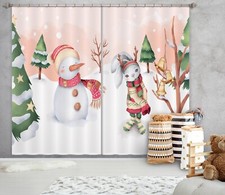 3D Cartoon Snowman Bunny ZHUA306 Photo Curtain Window Blockout Fabric Amy 2023