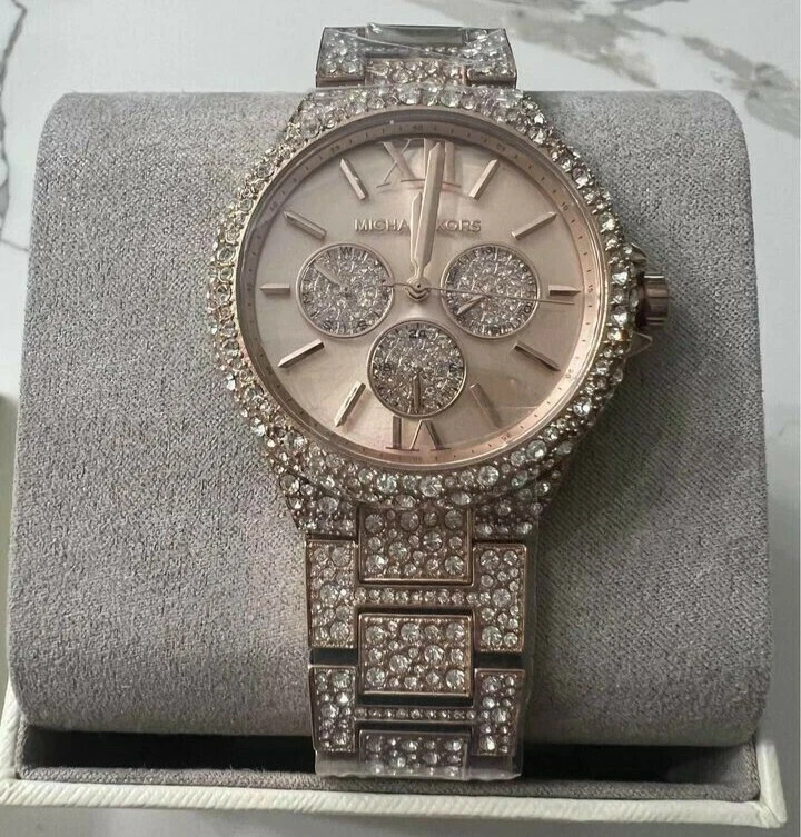 michael kors rose gold watch with diamonds