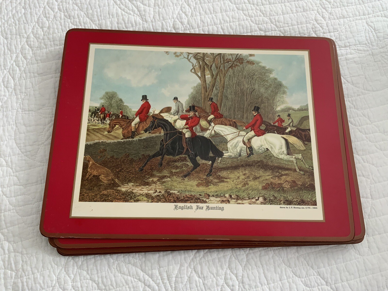 Pimpernel English Fox Hunting Placemats Cork Back By JF Herring Set Of
