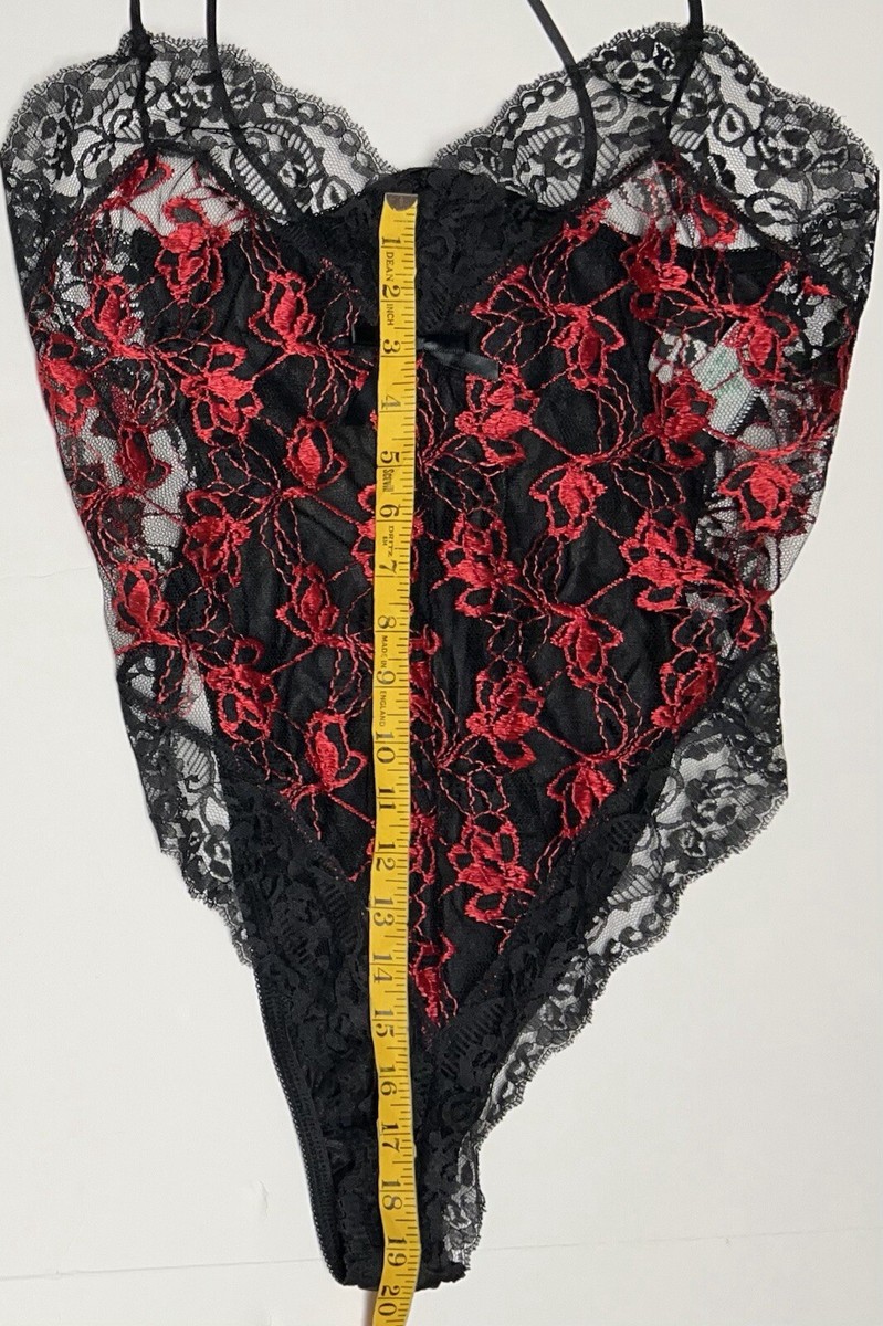 Vintage Nan Flower Sheer Lace Teddy Lingerie Sz Large L Red Black