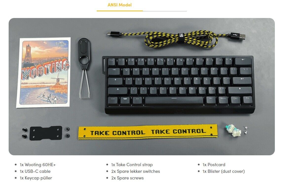 Wooting 60HE+ Analog Keyboard ANSI Take Control New Sealed Wooting 60HE+ Analog Keyboard ANSI Take Control New Sealed
