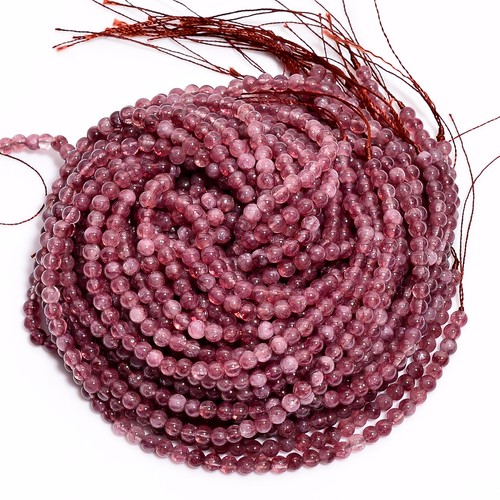 Cuentas lisas redondas de piedra preciosa turmalina rosa natural 4x4,5 mm cadena 15" EB619 - Imagen 2 de 3