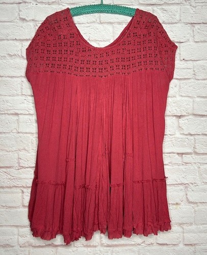 Abito tunica XS XL/1X/2X/3X nuovo Free People rosa polvere garza pizzo - Foto 2 di 17