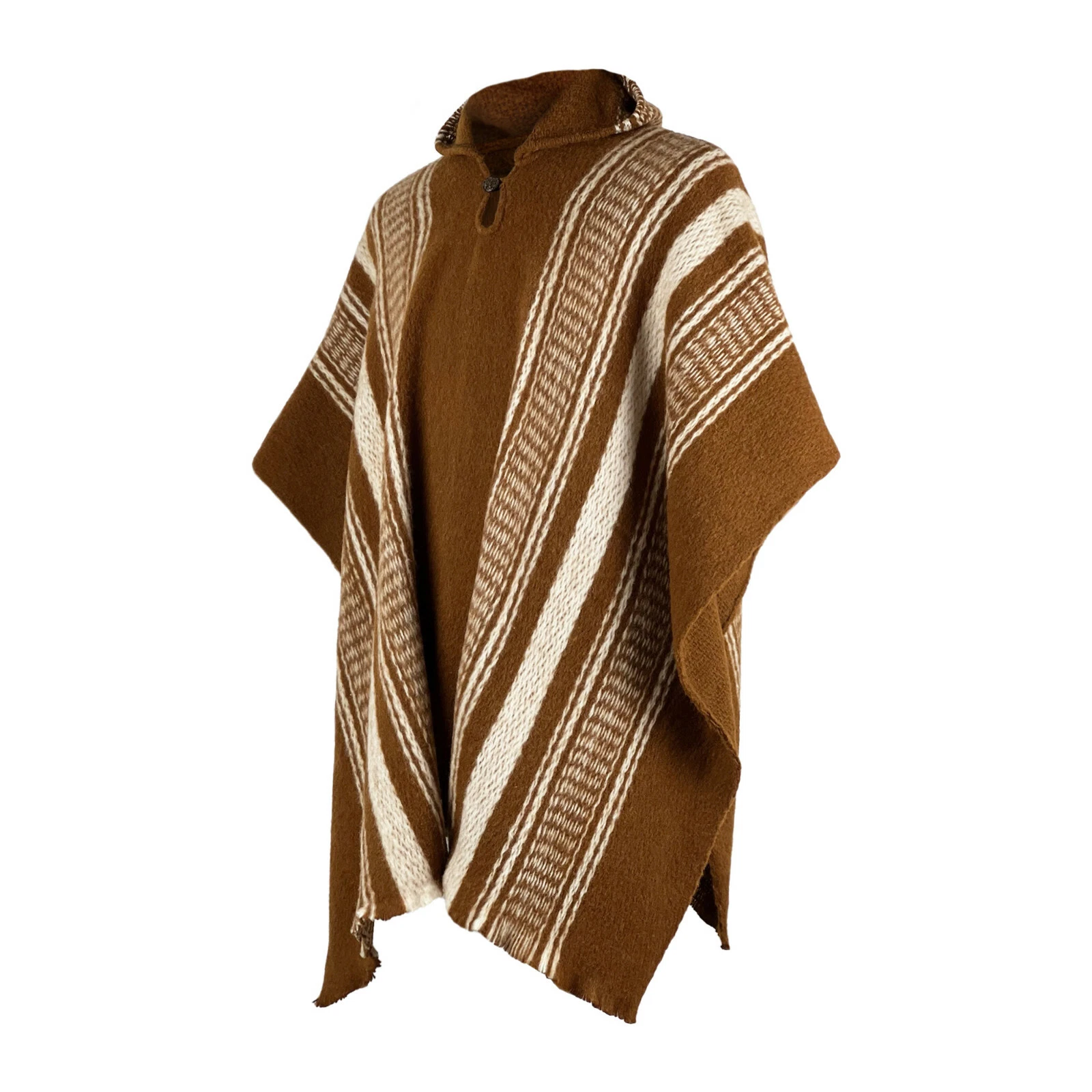 LLAMA WOOL MENS UNISEX SOUTH AMERICAN HANDWOVEN PONCHO CAPE COAT JACKET BROWN