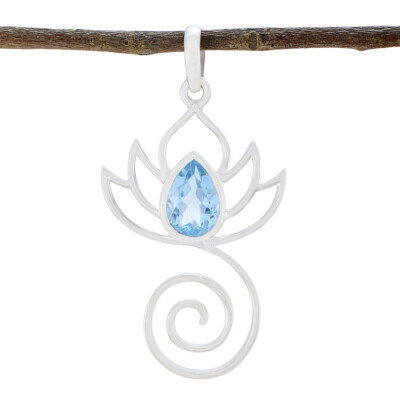 Blue Topaz Jewelry Mother's Day Jewelry 925 Sterling Silver Pendant Pear Blue US