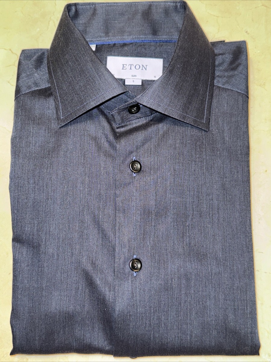 slim fit dress slacks Eton Check Contemporary Signature Twill Shirt