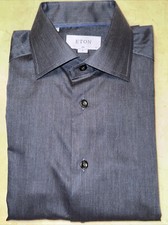 ETON MENS CHARCOAL GREY PREMIUM COTTON SLIM FIT DRESS SHIRT SIZE 15/33-34 270