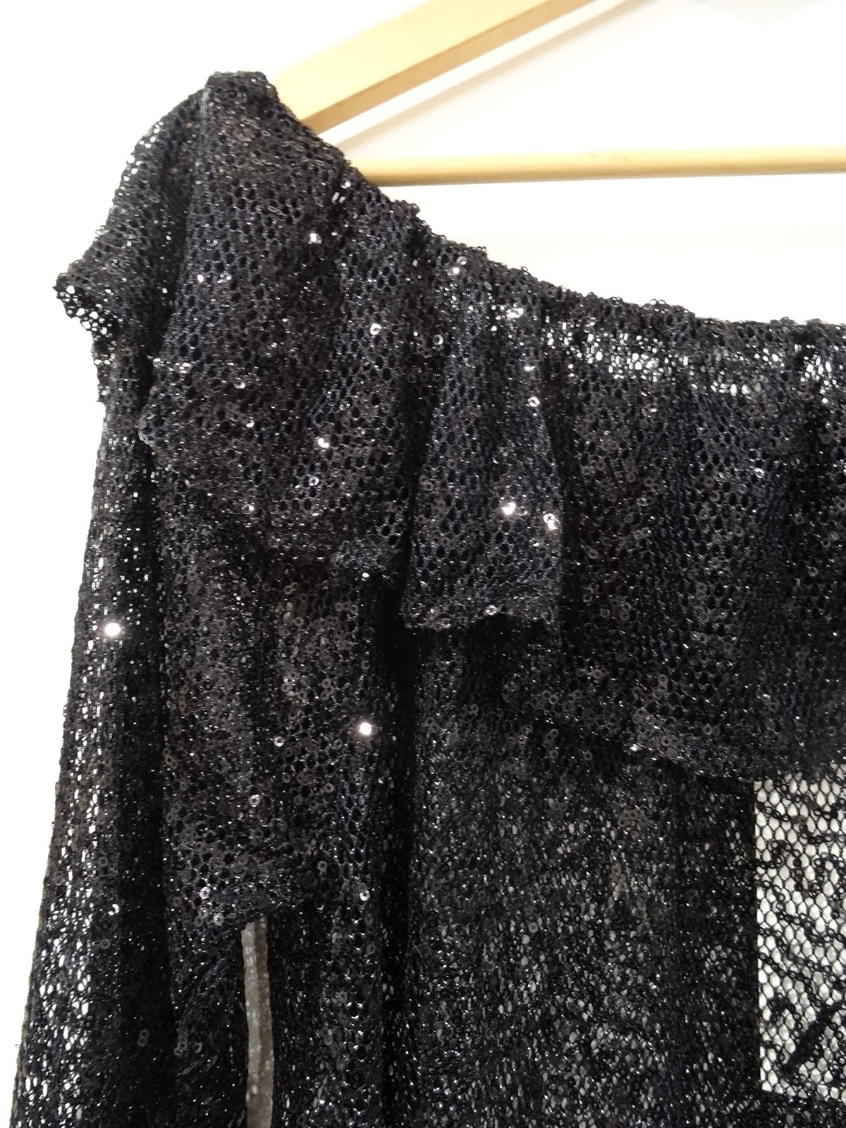 ZARA CAMPAIGN COLLECTION BLACK SEQUINNED SEMI-SHEER MESH FRILLED TOP SIZE L RARE image 9