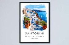 Poster Acquerello Santorini Stampa Viaggio Santorini Wall Art Santorini