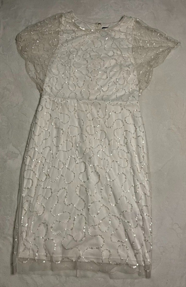 adrianna papell white sequin dress Cap Sleeve Adrianna Papell White Sequin Dress Adrianna Papell Sequin Cap Sleeve Short Formal Evening Bridesmaid