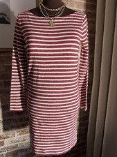 New! Gap Red White Striped 100% Cotton Long Sleeve Boat Neck Casual Dress XS