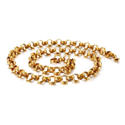 Smooth Round Chain 12mm 27'' Golden Stainless Steel Smooth Round Rolo chain Link Necklace ...