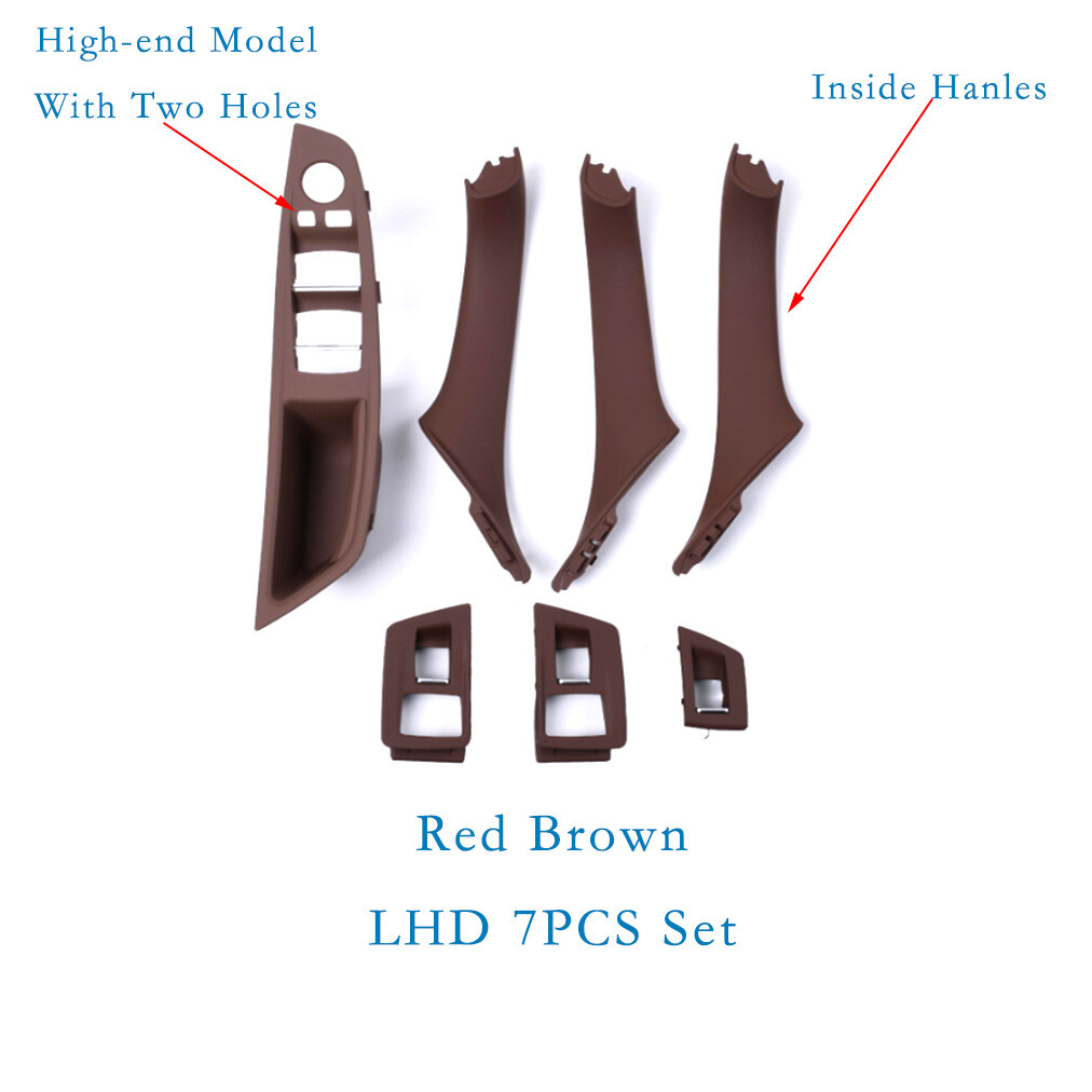7PCS Red Brown Inner Pull Handles & Window Panel for BMW 5 Series 2010-2017 LHD