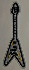 White Electric Guitar Embroidery Iron On Sew On Patch Music Rock And Roll