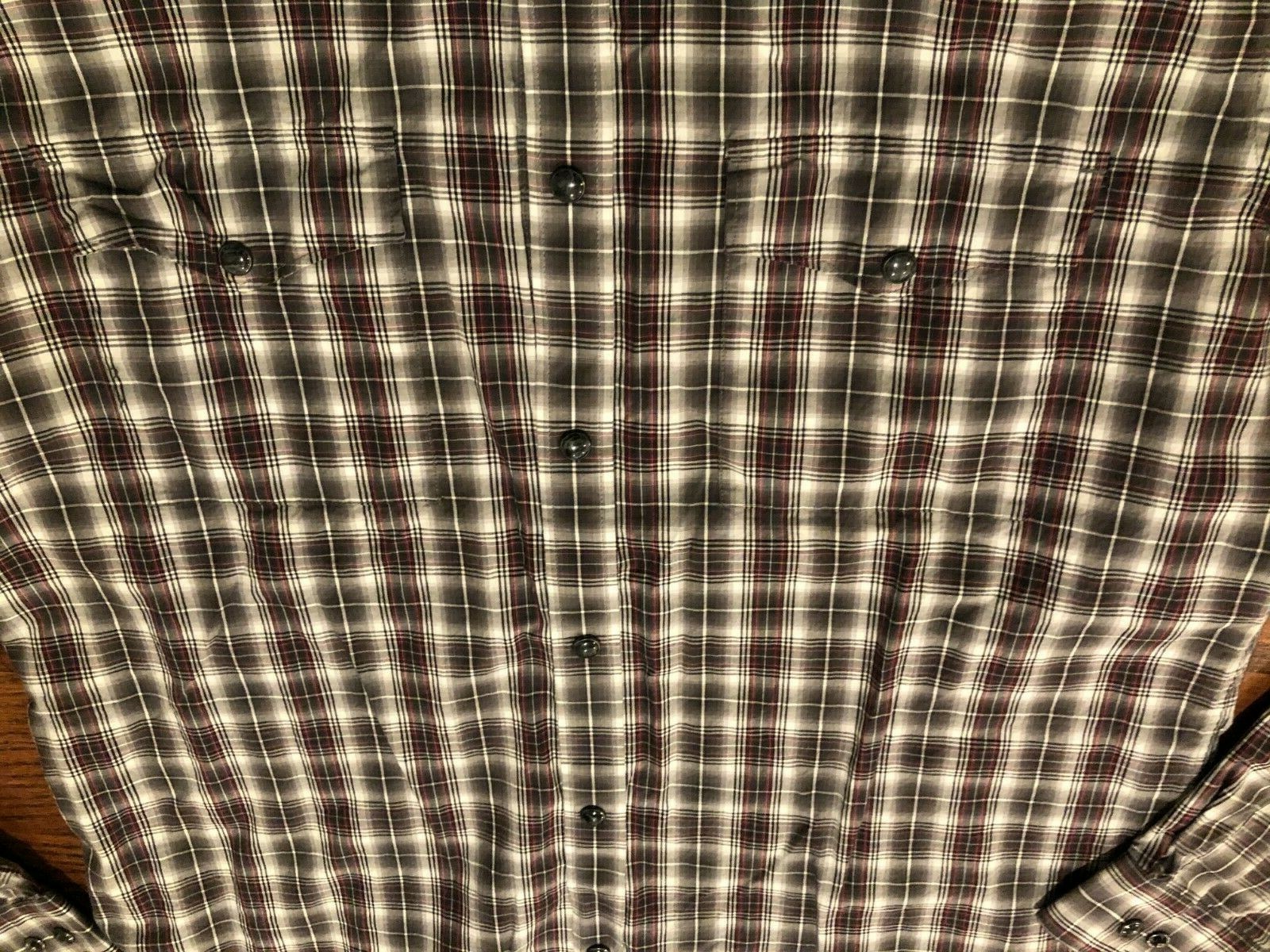Express Fitted Snap Button Checks Plaid Long Slee… - image 2
