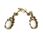 14k yellow gold .02ct diamond natural opal gemstone dangle earrings estate — photo 3