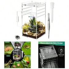 NEW 3x3x6 Inch Jumping Spider Enclosure, Acrylic Terrarium with Magnet Opening