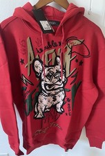 Avenue George V Paris Hoodie Sweatshirt Rhinestone GV Men  s Red Long Sleeve L
