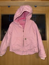 Carhartt Jacket Girls Xs 6 Pink Canvas Sherpa Lined Hooded Outdoor Coat