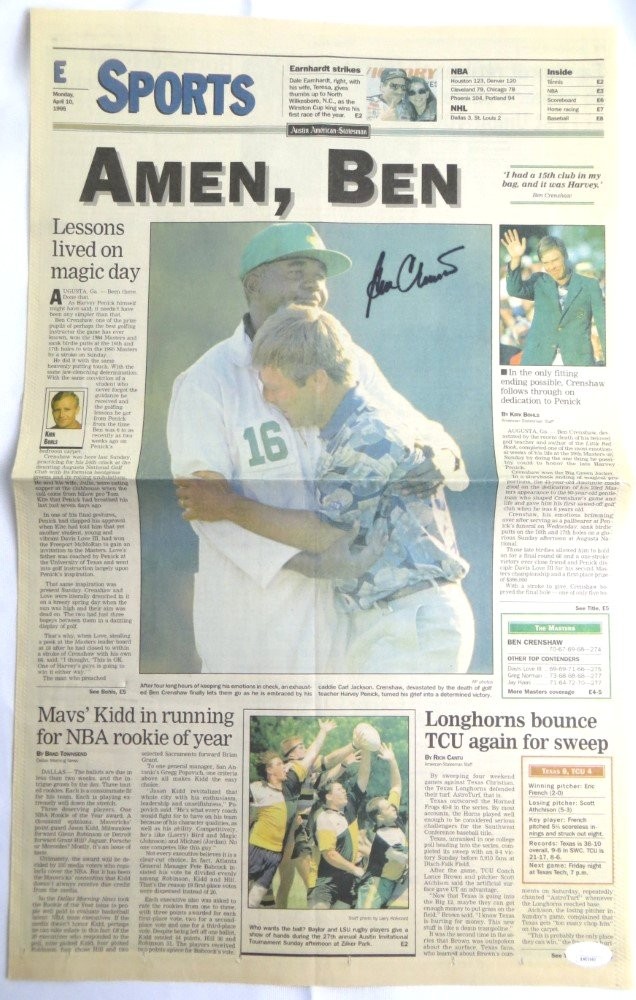 Ben Crenshaw Autographed Signed Newspaper Article 1995 Masters Win PGA JSA AH03460 