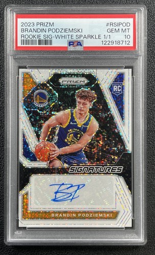 1/1 BRANDIN PODZIEMSKI PSA 10 2023-24 PANINI PRIZM ROOKIE AUTO WHITE SPARKLE 1/1