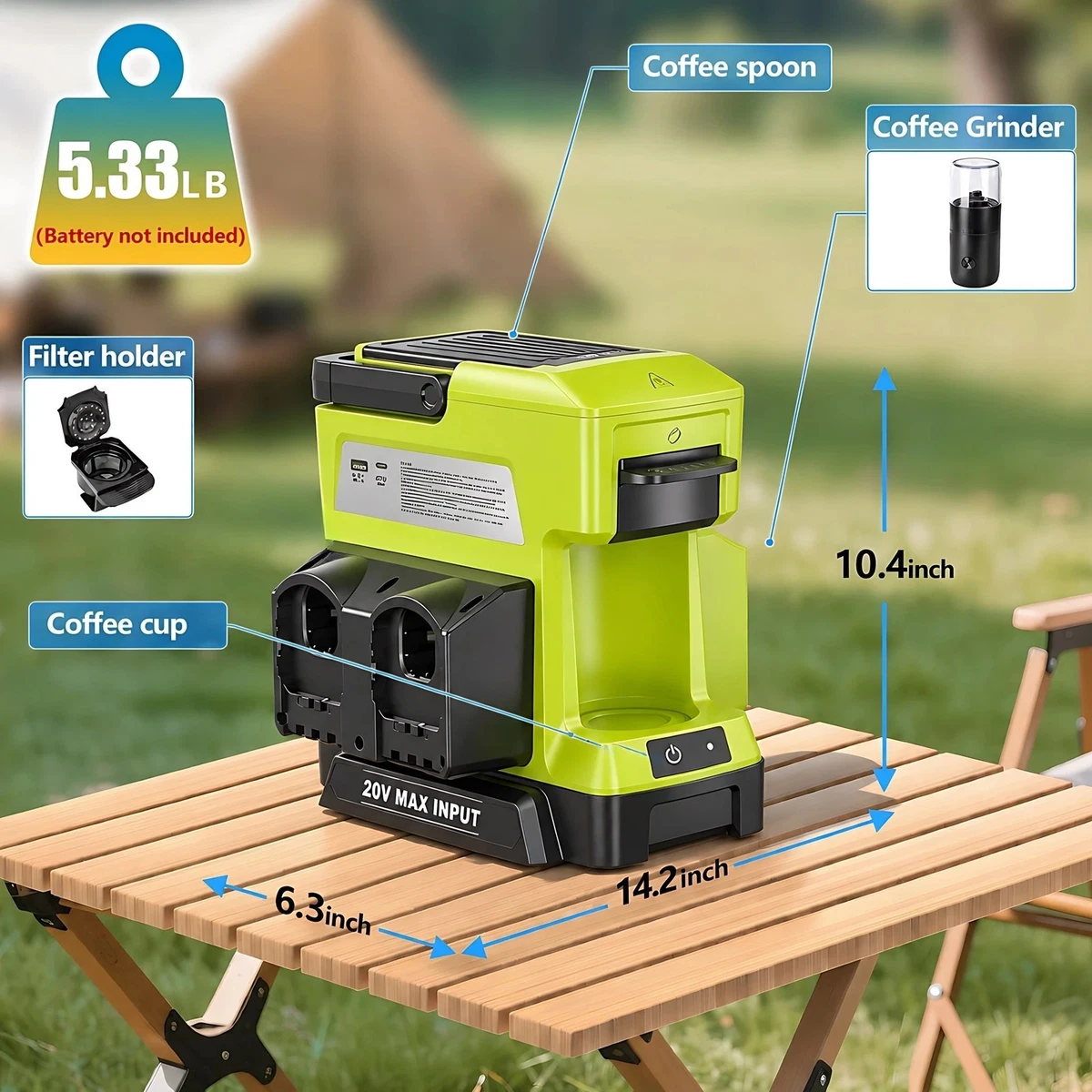 Cafetera inalámbrica para Ryobi 18V batería cafetera de goteo con molinillo