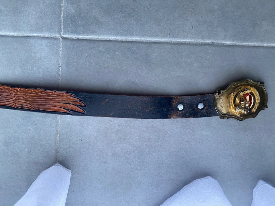 ceinture harley davidson taille 38 en cuir marron venu des usa il y a 30 ans  - Photo 2/4