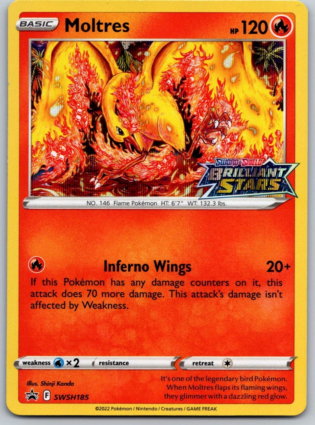Moltres SWSH185 - Brilliant Stars Black Star Stamped Promo Holo Pokemon TCG NM