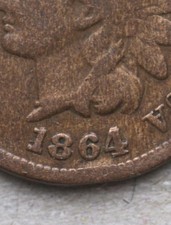 USA! Rare! 1864 L S4 Repunched Date(RPD) Variety Indian Head Cent in DecentGrade