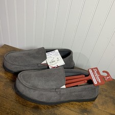 NWT Dearfoams Jason Perforated Microsuede Memory Foam Moccasin Gray Large 11-12