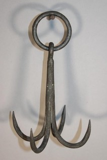 RARE 18TH C REVOLUTIONARY WAR ERA WROUGHT IRON NAVAL GRAPPLING HOOK OLD SURFACE