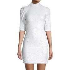Alice + Olivia Inka White High Neck Sequin Mini Dress Size 6