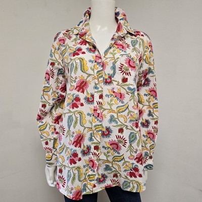 Mary Marshmallow India Floral Shirt Size M Relaxed Button Down Long Sleeve Boho