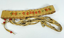 Vintage Plains-Style Native American Beaded Leather Belt Sash Mid Century