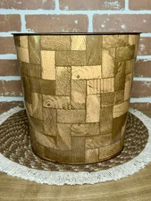 Vintage JV Reed & Co Metal Trash Can 9” tall Mid Century Wood Tone Made In USA