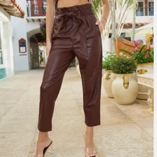 Commando Faux Leather Paperbag Pant in Burgundy Oxblood Sz L