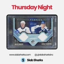 2007 SP GAME USED MATS SUNDIN BORJE SALMING AUTHENTIC FABRICS DUALS JERSEY /100