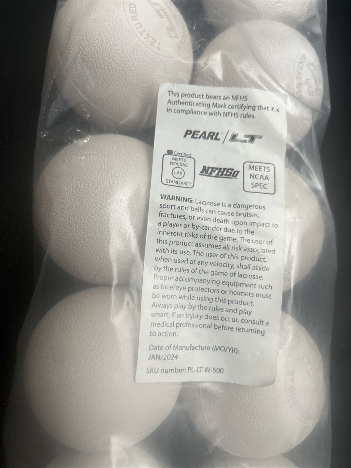 Guardian Pearl X - LT Textured Lacrosse Ball - 10 Pack, White New In Package
