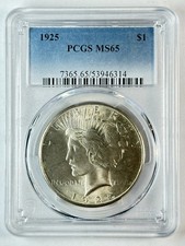 1925 P Peace Dollar PCGS MS-65 White!
