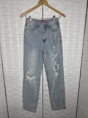 Edikted High Rise Distressed Straight Leg Y2K Grunge Denim Jeans Size XS