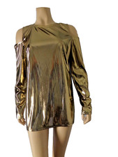 MICHAEL KORS Top Shirt  Medium Liquid Gold cold shoulder Party Club wear NWT